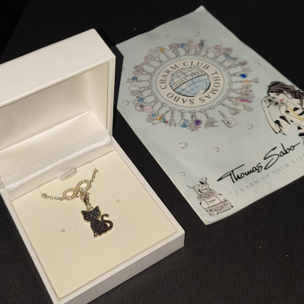 Thomas Sabo Sterling Silver Infinity Bracet with Black Cat Pendant